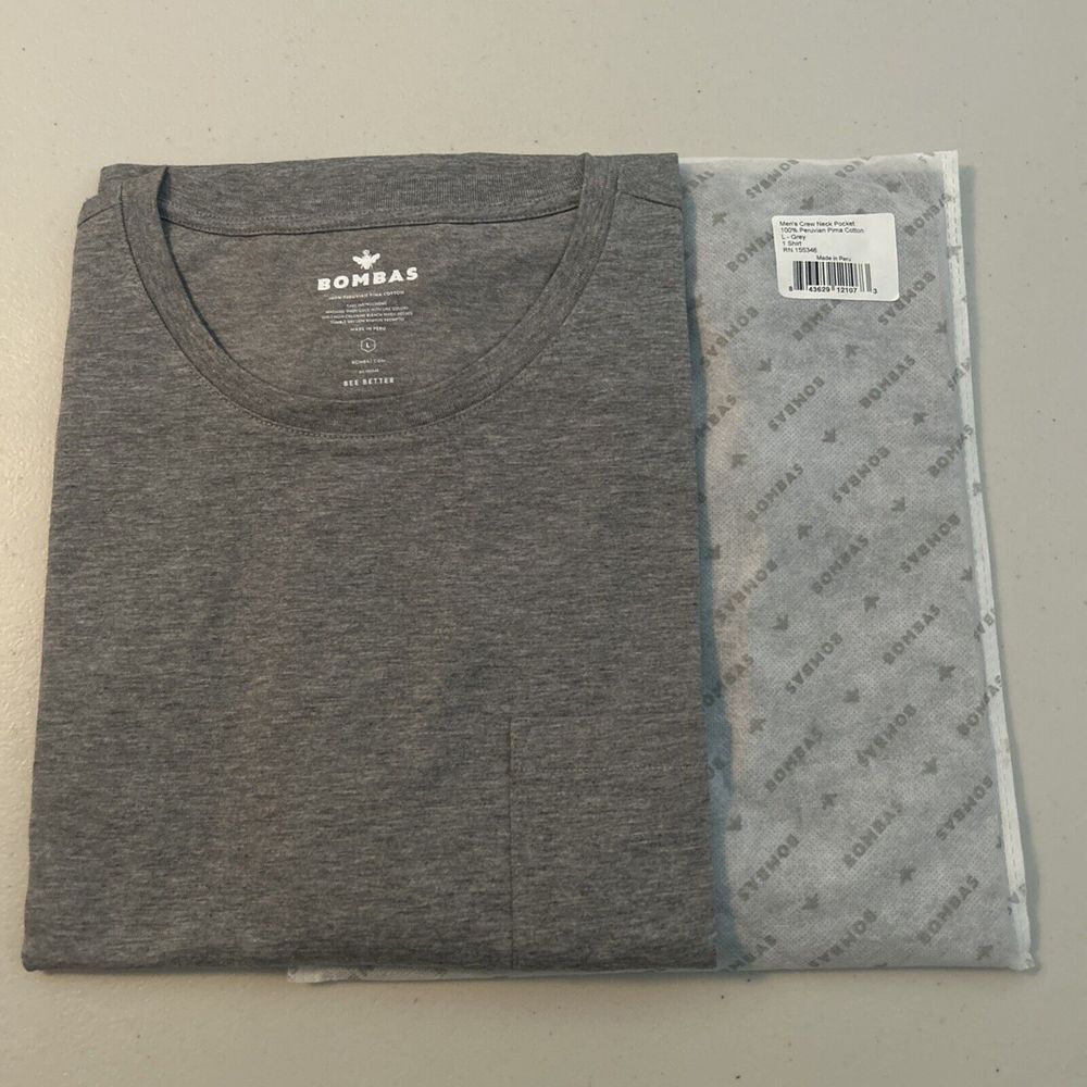 Bombas Bee Better Pocket T-Shirt Crew Neck Lot Of 2 Gray  Pima Cotton L